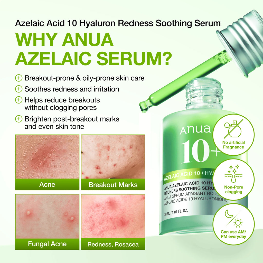 Anua - Azelaic Acid 10 Hyaluron Redness Soothing Serum | Gezichtsserum 30ml