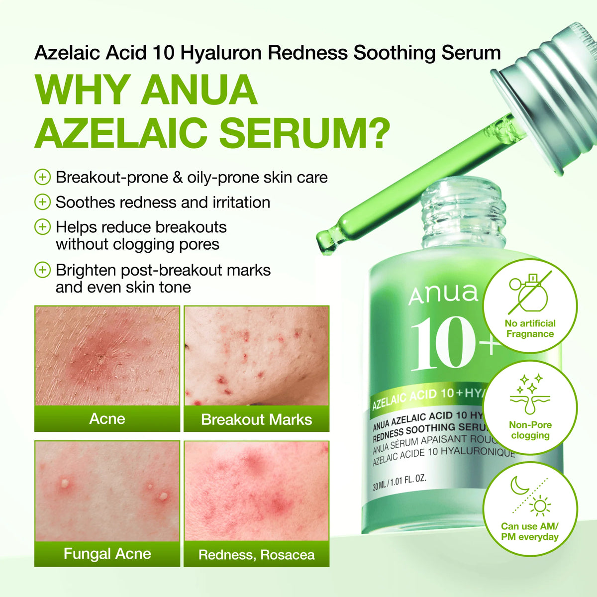 Anua - Azelaic Acid 10 Hyaluron Redness Soothing Serum | Gezichtsserum 30ml